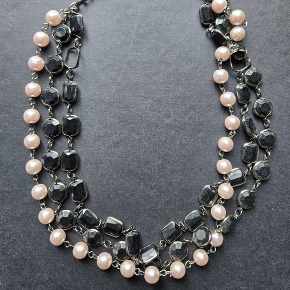 Black Onyx and Pink Pearl Layered Necklace - Picture 1 of 4